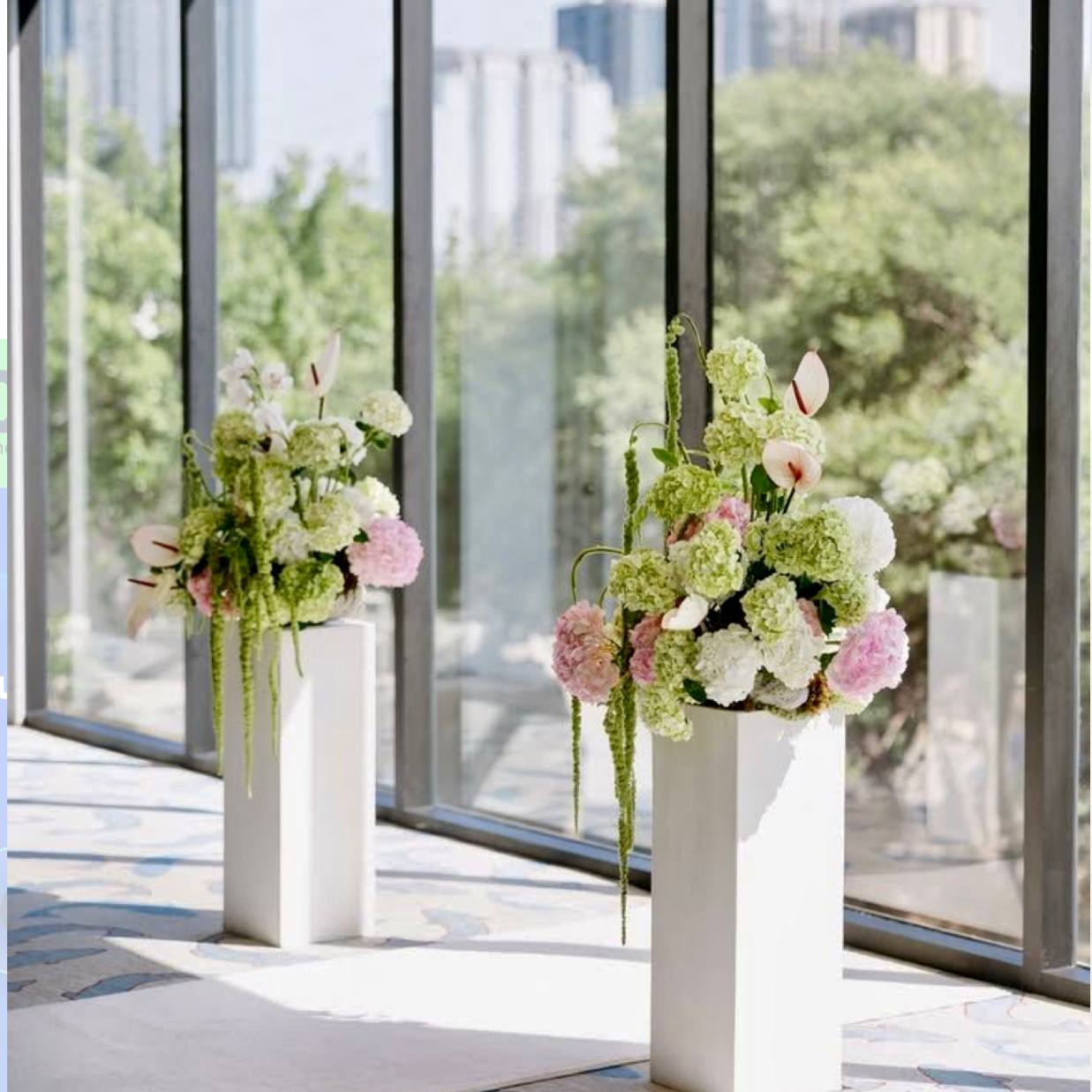 Blush & Green Pedestal Pair — Ceremony Flowers