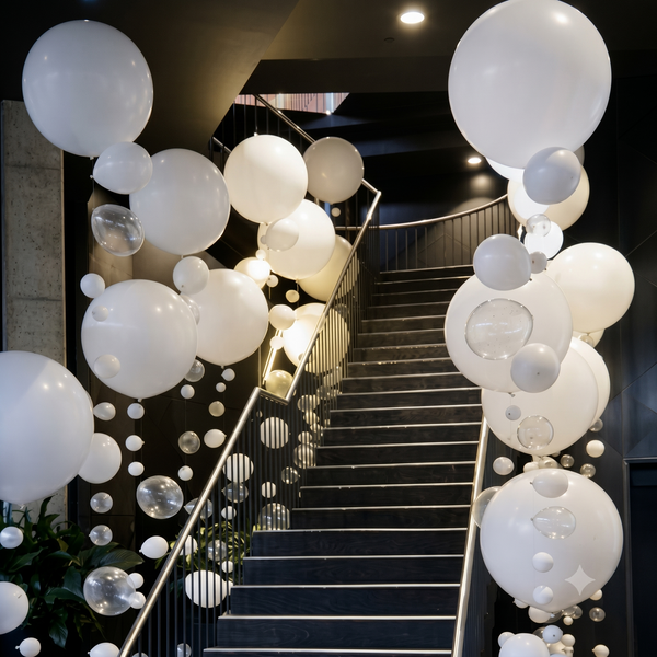 Balloon Staircase – event floral installation | Pink Clover Florist Los Angeles