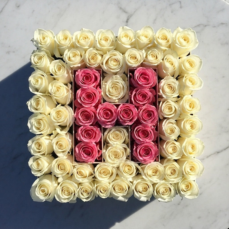 Flower Letter H - rose initial box, Pink Clover Los Angeles
