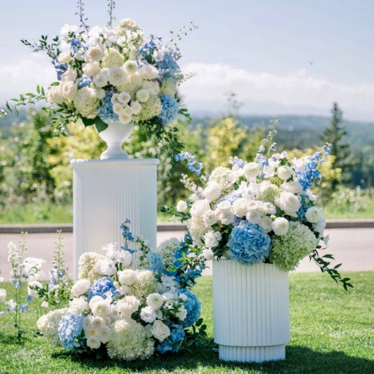 Blue & White Pedestal Trio Installation