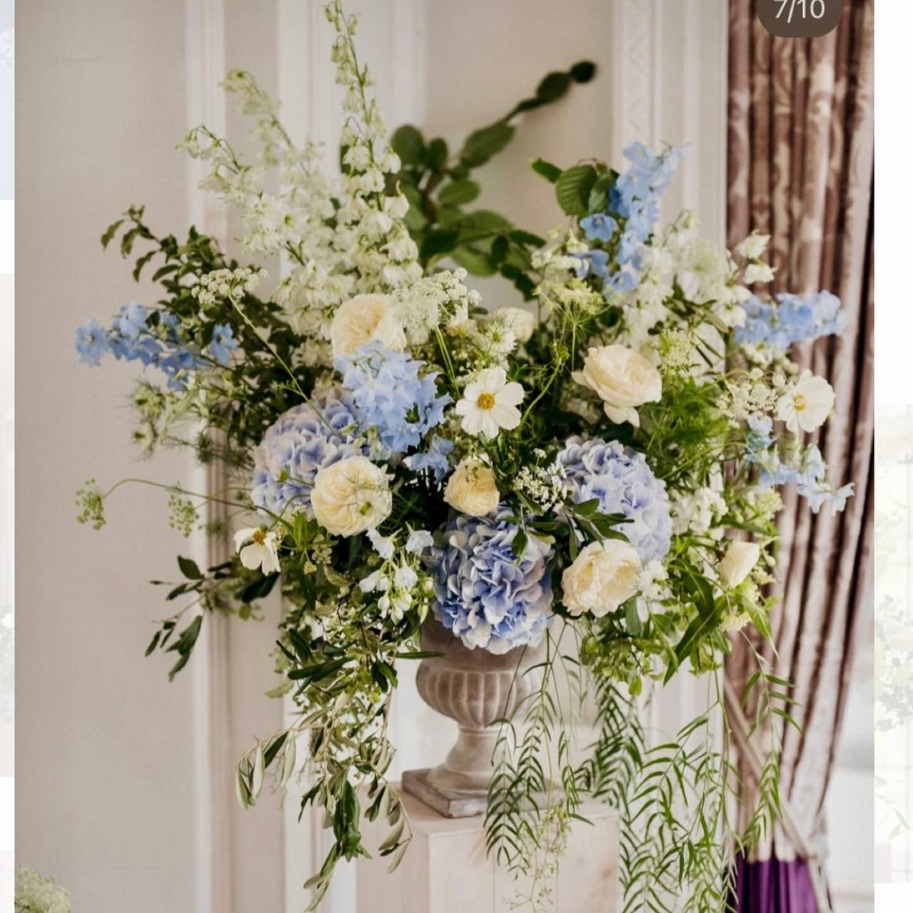 Blue & White Garden Urn — Grand Ceremony Arrangement