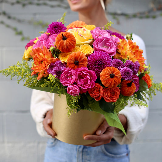 Pumpkin Box flower arrangement Beverly Hills Los Angeles florist