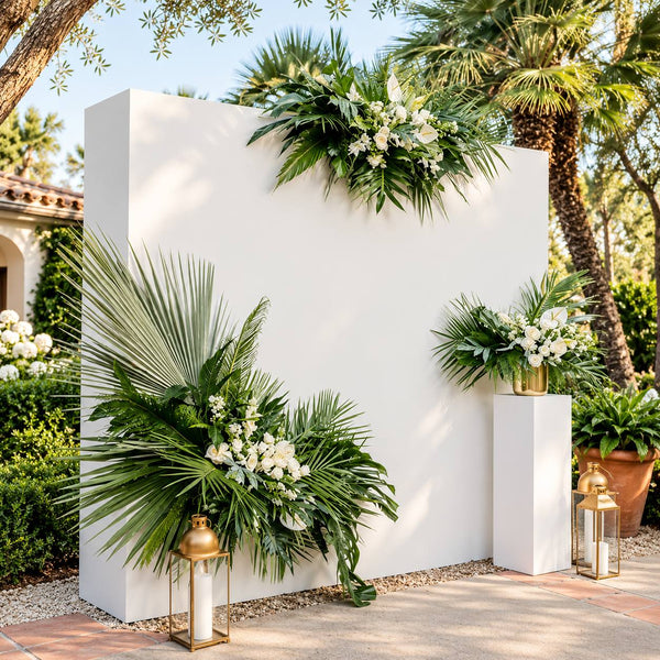 Tropical greenery backdrop wall, Los Angeles event florist