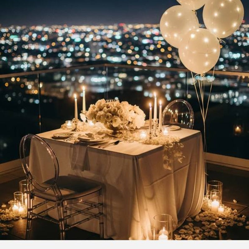 Cluster of pearl white helium balloons for Los Angeles proposal decor.