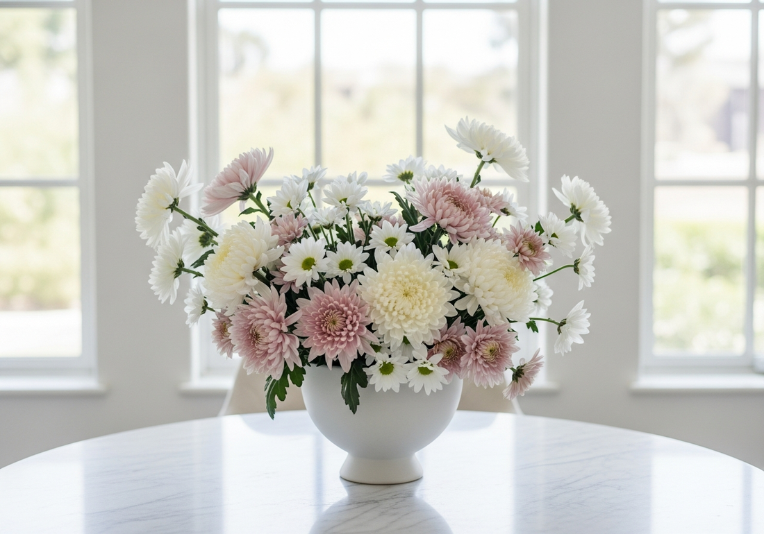 White and blush chrysanthemum arrangement in Los Angeles
