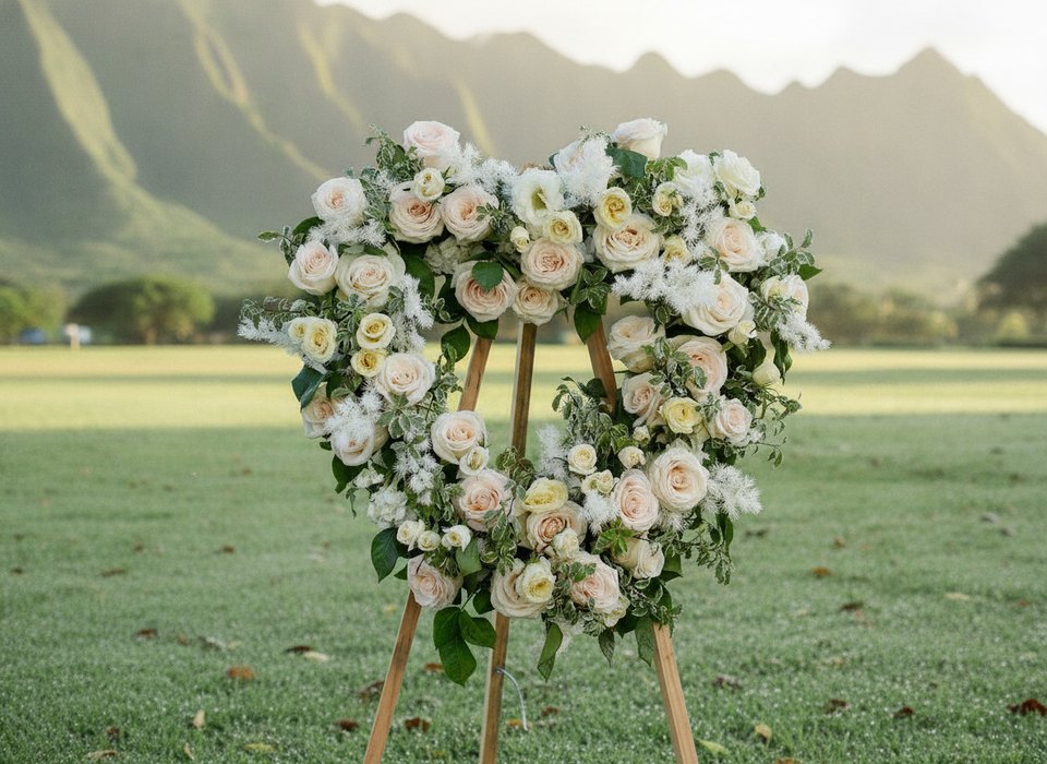 Funeral wreath Eternal Love on a stand, Pink Clover Honolulu