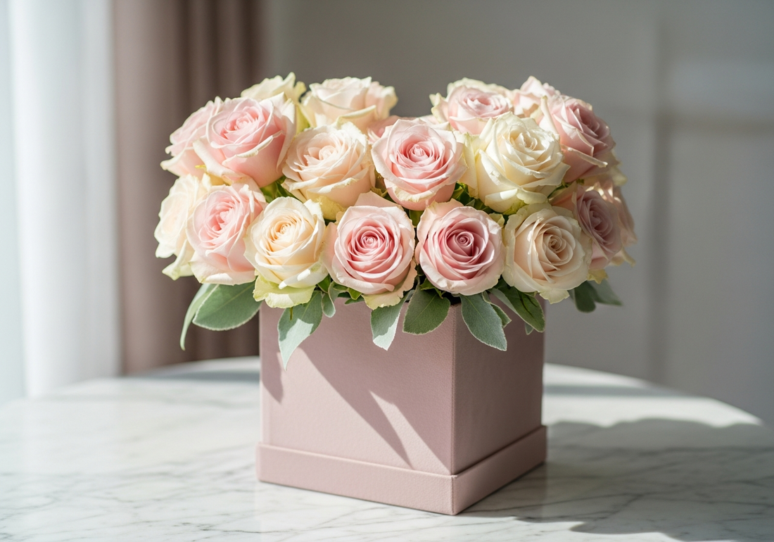 Luxury birthday flower box with blush roses in Los Angeles
