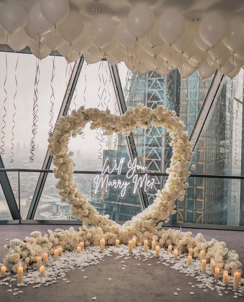 Pink Clover Pearl White rose heart flower garland, romantic proposal decor, Los Angeles.