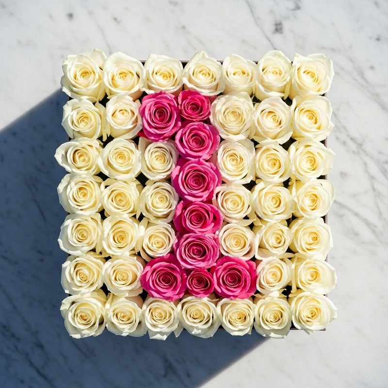 Flower Letter I - rose initial box, Pink Clover Los Angeles