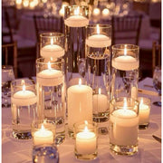 Pink Clover elegant floating and pillar candles, votives, warm glow centerpiece, Los Angeles.