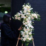 Rest in Peace styled in setting - luxury floral arrangement Los Angeles florist