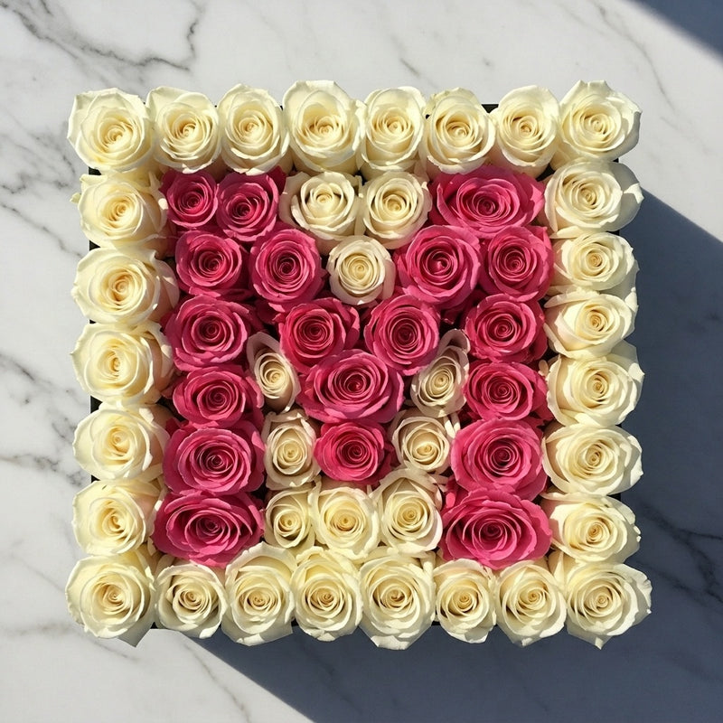 Flower Letter M - rose initial box, Pink Clover Los Angeles