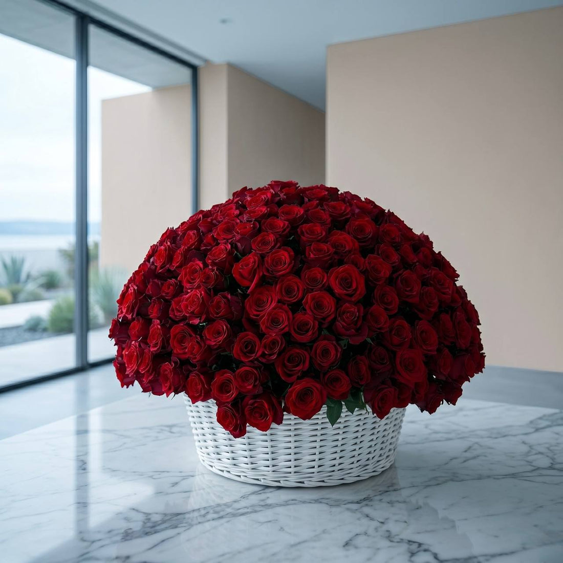 250 red roses in a basket - luxury flower delivery Los Angeles - Pink Clover