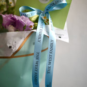 Custom Ribbon close-up detail - fresh floral arrangement from Pink Clover LA