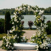 Garden Gate Arch by Pink Clover: Elegant white peonies, green hydrangeas, lush foliage wedding arch, Los Angeles