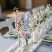Pink & blue delphinium Baby Shower Set table decor by Pink Clover, Los Angeles.