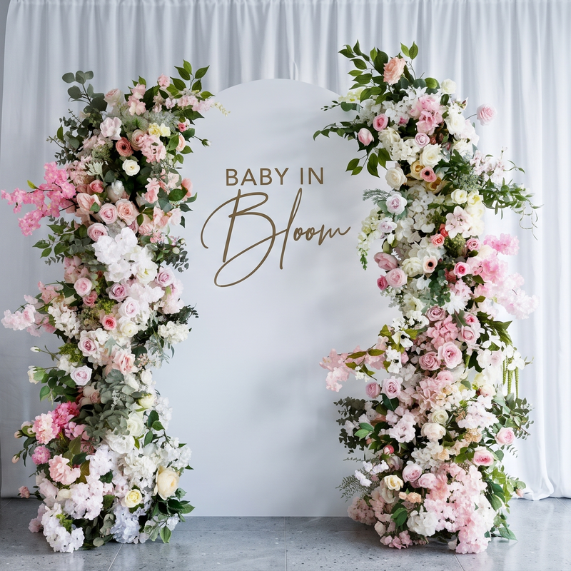 Baby in Bloom White & Pink Rose Arch