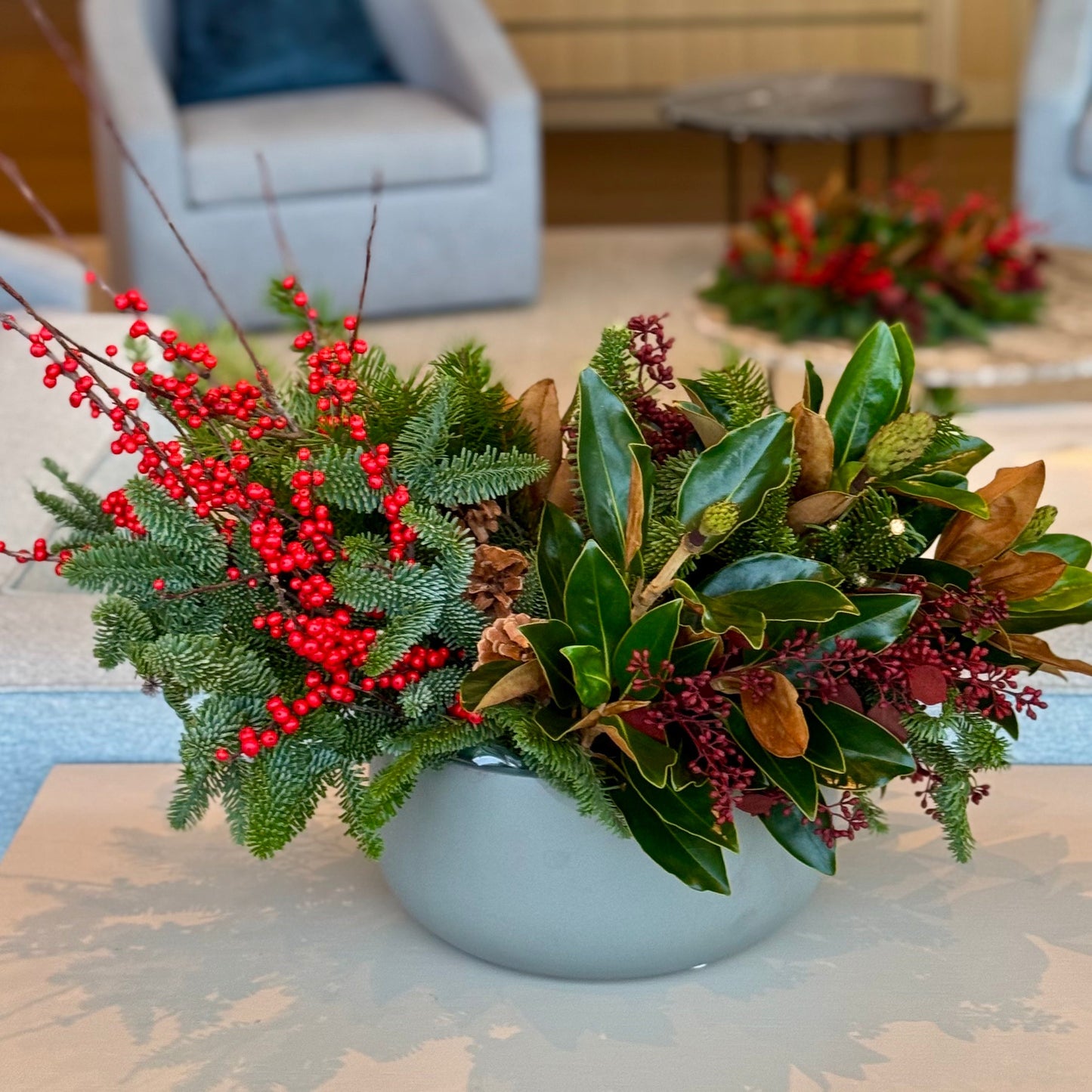 Elegant bouquet of white flowers with soft green accents, capturing winter's charm