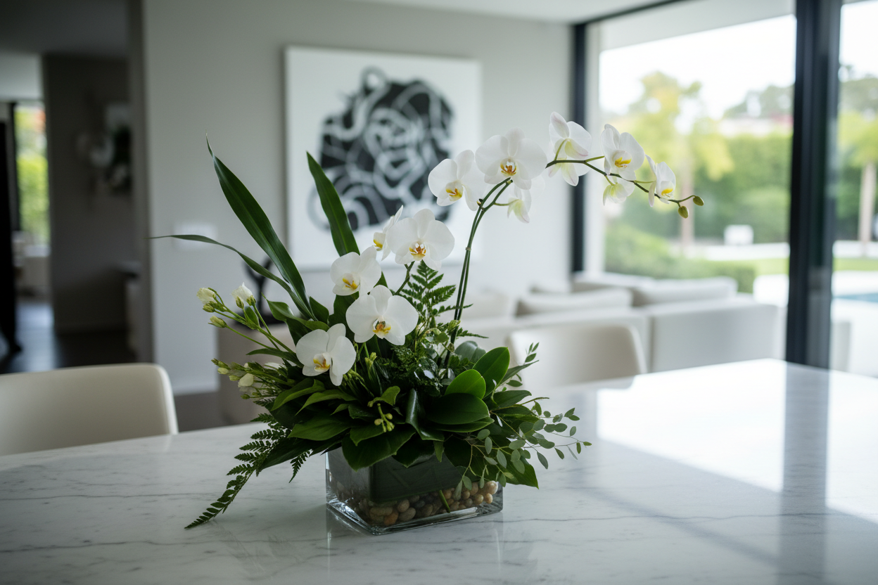 a-cinematic-realistic-close-shot-of-a-modern-orchid-flower-arrangement-with-white-phalaenopsis-orchids-and-greenery-placed-on-a-marble-dining-table-luxury-los-angeles-home-interior-mi.png