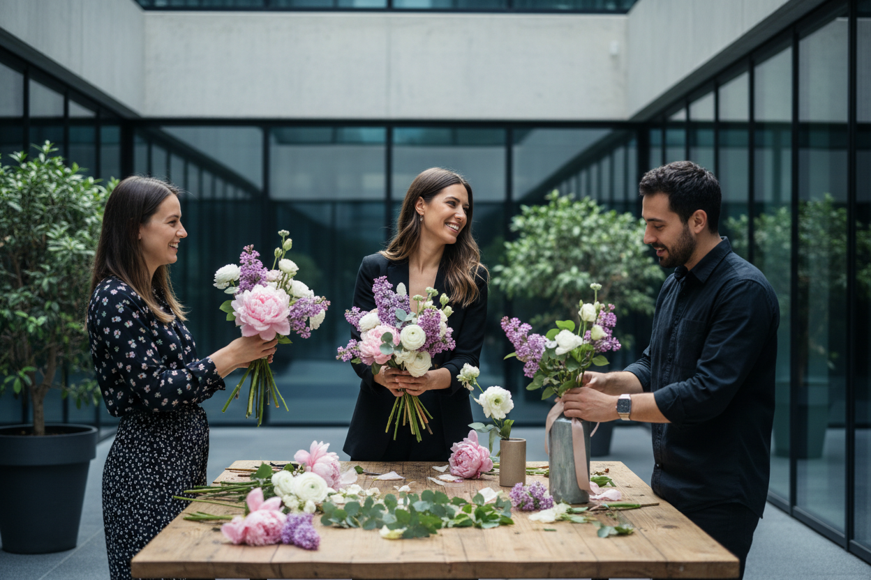 a-cinematic-realistic-close-up-of-a-small-corporate-team-of-a-floral-workshop-after-work-creating-premium-spring-season-flowers-arrangements-and-interacting-with-each-other-in-a-moder.png