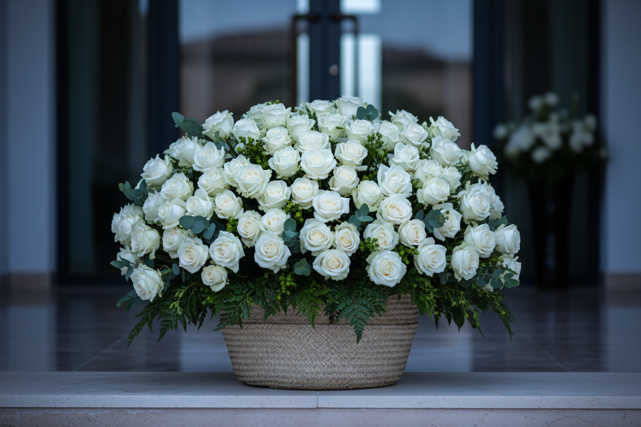 200 Roses Delivery arrangement styled in setting - luxury rose Los Angeles florist