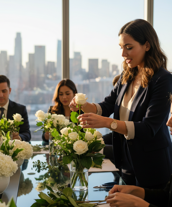 a-cinematic-realistic-close-up-picture-of-a-young-women-on-a-corporate-floral-workshop-with-her-colleagues-in-a-high-rise-downtown-los-angeles-boardroom-executives-in-tailored-busines.png