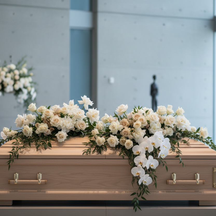 Heavenly Garden Casket Cover - fresh funeral spray delivery in Los Angeles by Pink Clover