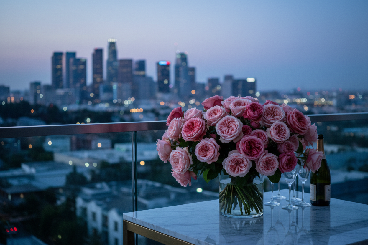 a-cinematic-realistic-shot-of-a-large-pink-roses-bouquet-placed-on-a-table-at-a-modern-dtla-rooftop-skyline-in-the-background-softly-blurred-glass-railings-cool-evening-light-shallow.png