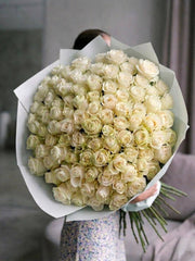 100 white roses bouquet - luxury flower delivery Los Angeles - Pink Clover