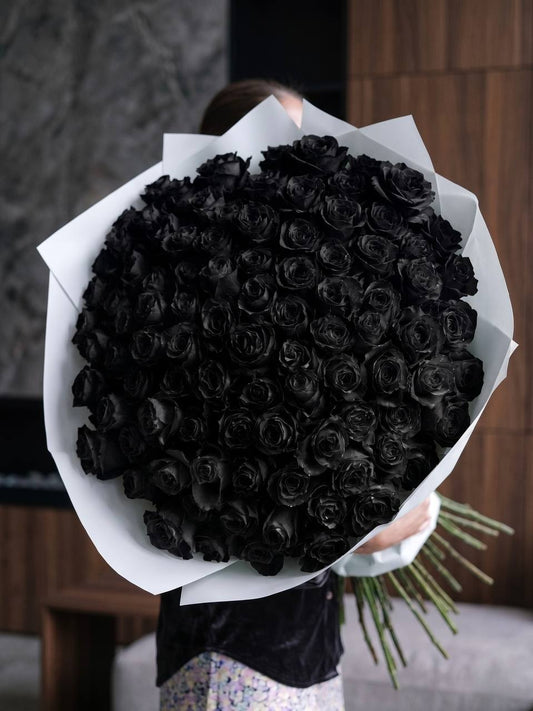 100 black roses bouquet - luxury flower delivery Los Angeles - Pink Clover