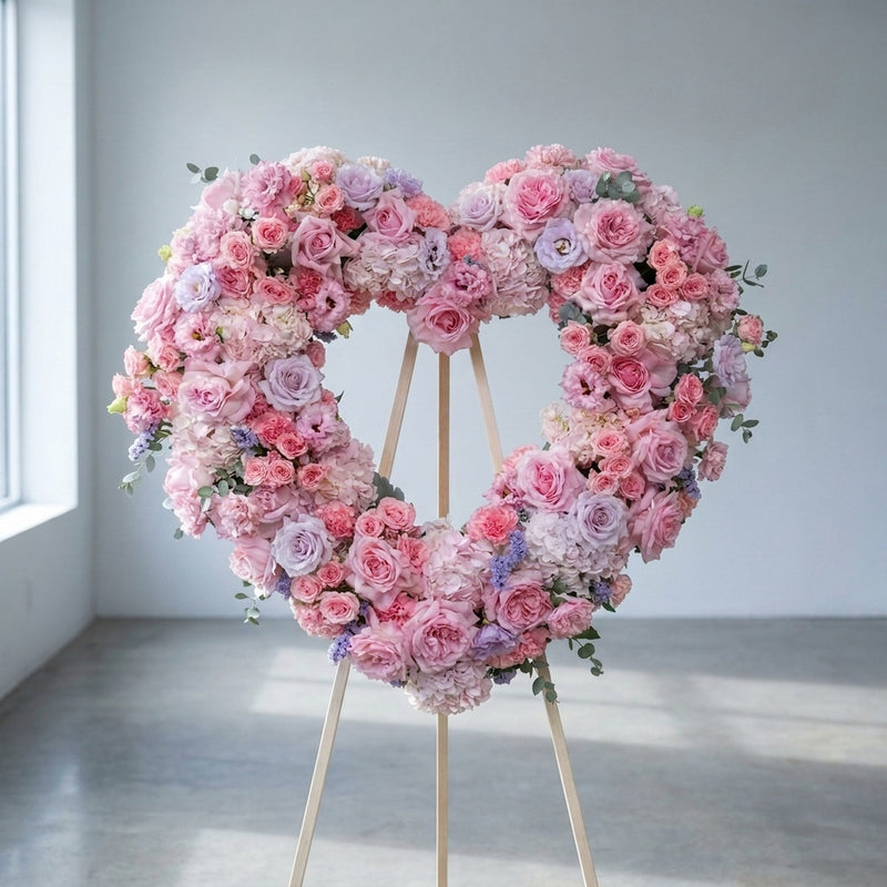 Blush Memory Heart - pink and lavender heart floral tribute delivery in Los Angeles by Pink Clover