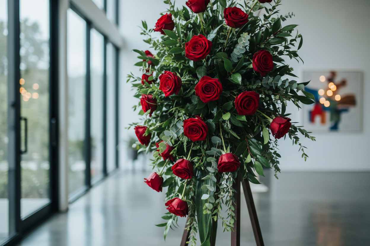 cinematic-realistic-close-up-picture-of-a-large-sympathy-standing-spray-of-red-roses-and-greenery-on-a-tall-wooden-easel-elegant-funeral-flower-arrangement-in-a-modern-minimal-la-vill.png