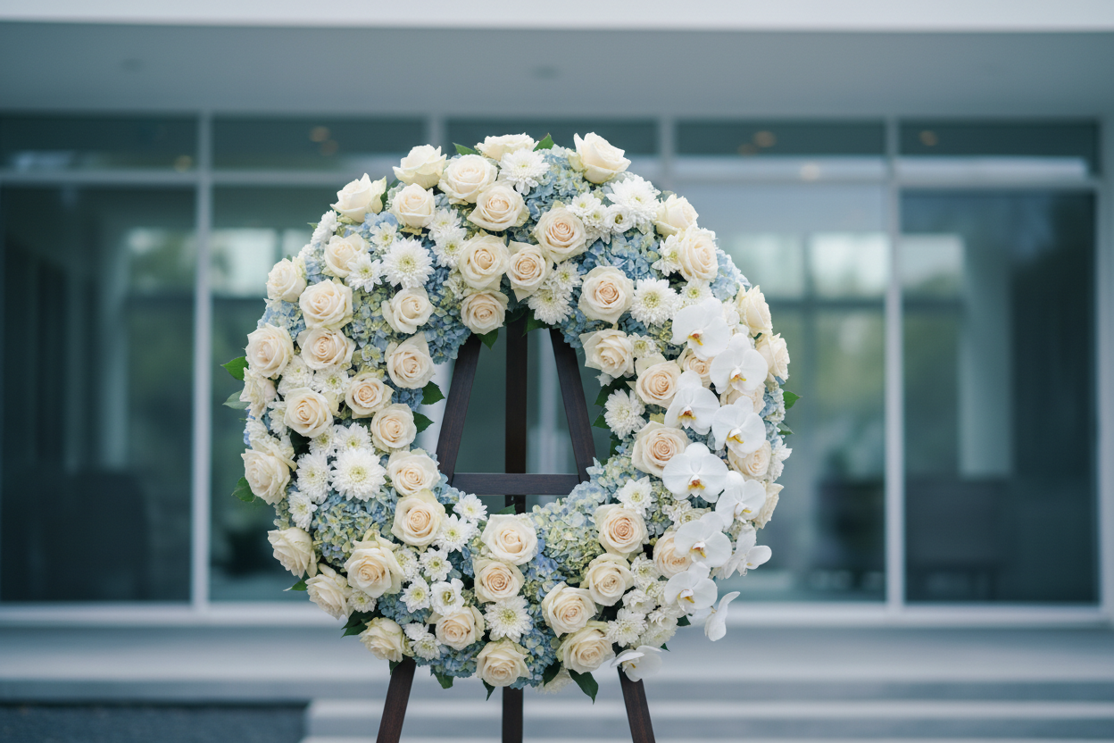 cinematic-realistic-photo-of-a-large-luxury-round-sympathy-wreath-standing-spray-on-a-tall-wooden-easel-french-opened-roses-mini-mums-hydrangea-orchids-no-ribbons-modern-minimal-house_773a0645-39bd-4eb6-bd63-3aa2a988abb5.png