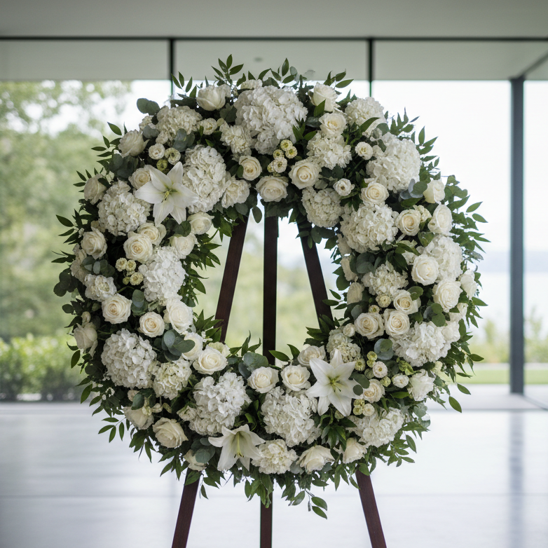 Pure Remembrance Wreath - white wreath delivery in Los Angeles by Pink Clover