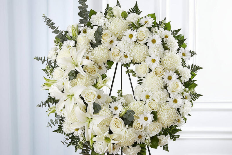 Circle spray White white roses white oriental lilies same-day delivery San Francisco