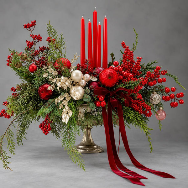 Crimson Tapers Christmas Centerpiece