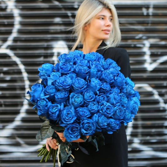 Elegant blue rose arrangement styled for romantic occasions and upscale gifting, ideal for luxury flower delivery in Los Angeles
