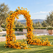 Marigold flower arch by the pool, Los Angeles event florist
