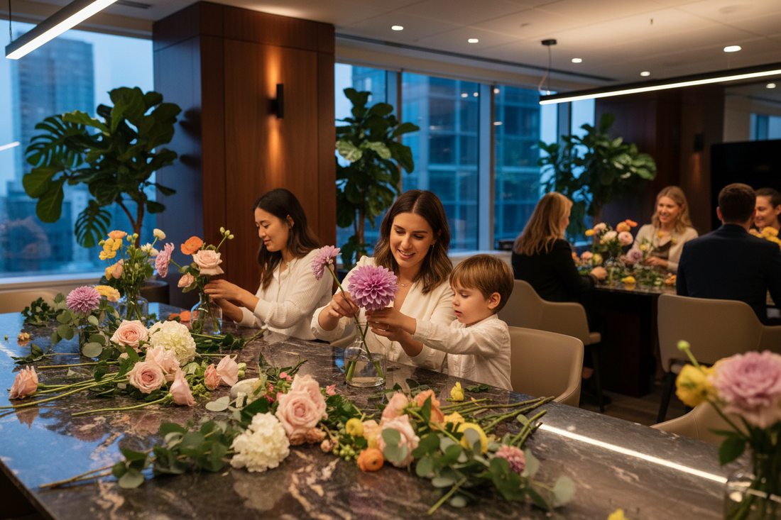 Family Day Workshop - fresh floral arrangement delivery in Los Angeles by Pink Clover