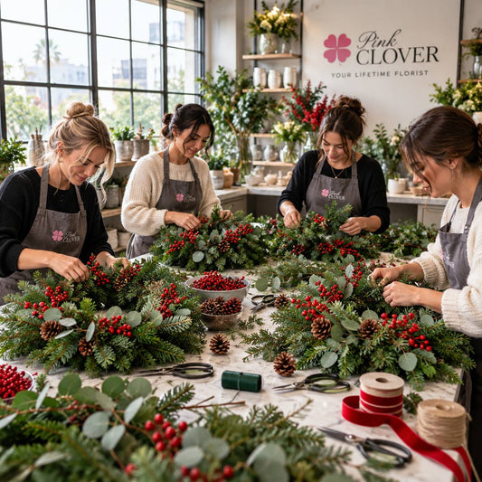 Flower arranging class in our Downtown LA studio - Pink Clover