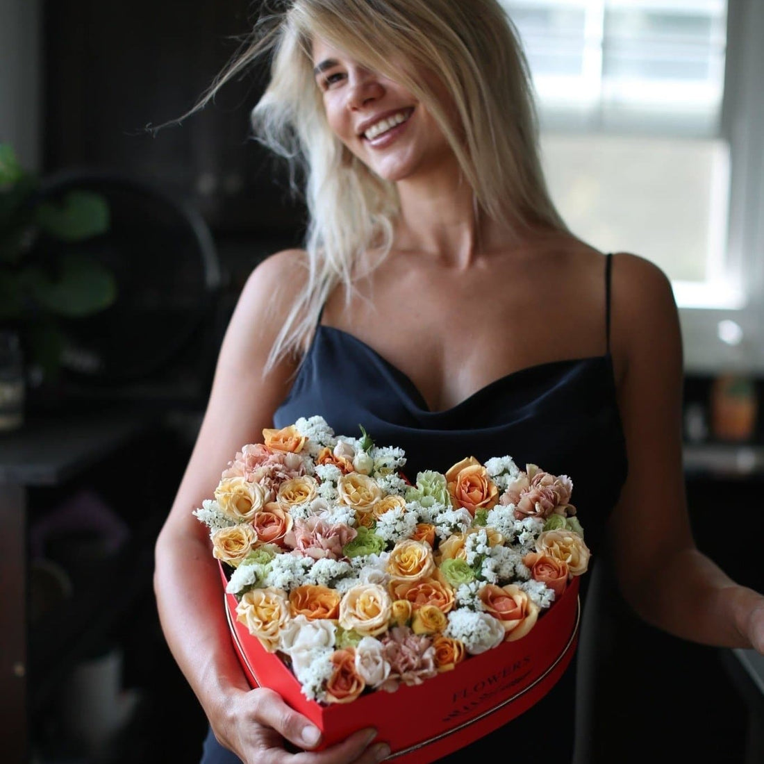 My Heart flowers in red heart box delivery Los Angeles - Pink Clover