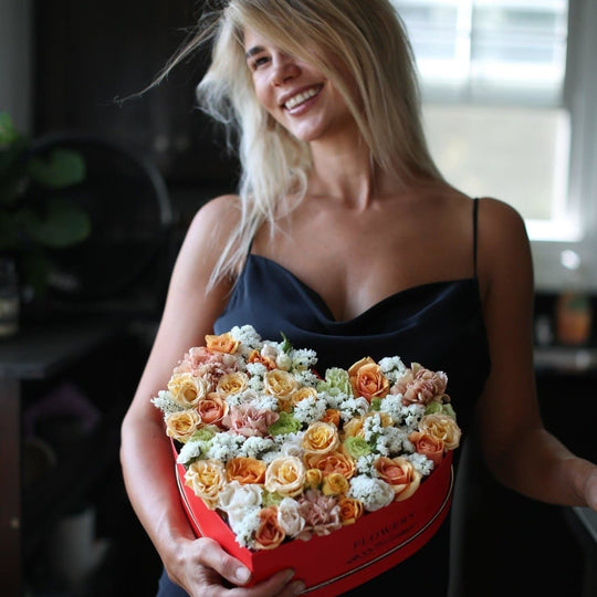 My Heart flowers in red heart box delivery Los Angeles - Pink Clover