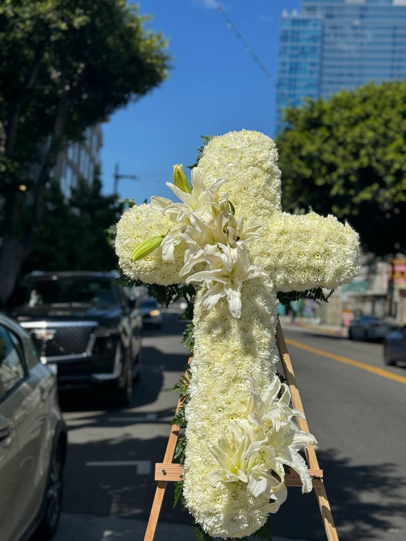 Funeral Cross White Lily white chrysanthemums white lilies same-day delivery San Francisco