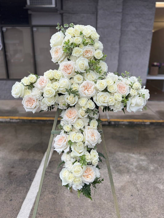 Funeral Cross White Roses - San Francisco - Ventura County