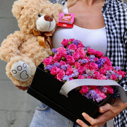Gift box with bear - premium fresh flower box same-day delivery Los Angeles
