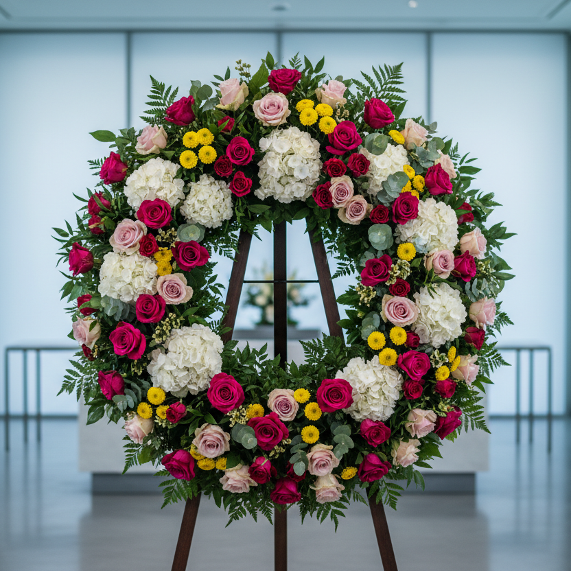 Golden Tribute Wreath - fresh wreath delivery in Los Angeles by Pink Clover