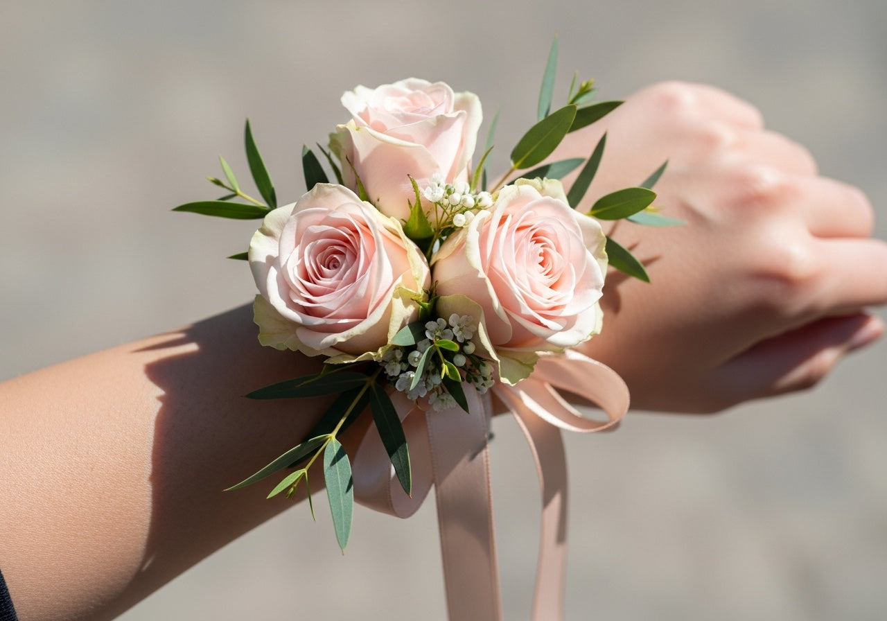 graduation wrist corsage blush roses
