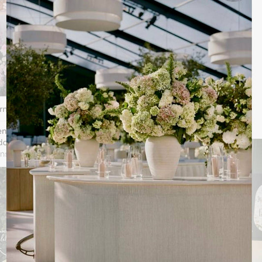 Grand hydrangea bar installation in white ceramic vases for luxury Los Angeles events