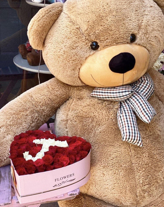 Luxurious Heart Flower Box with red roses and personalized initials, elegantly styled for romantic occasions and premium delivery