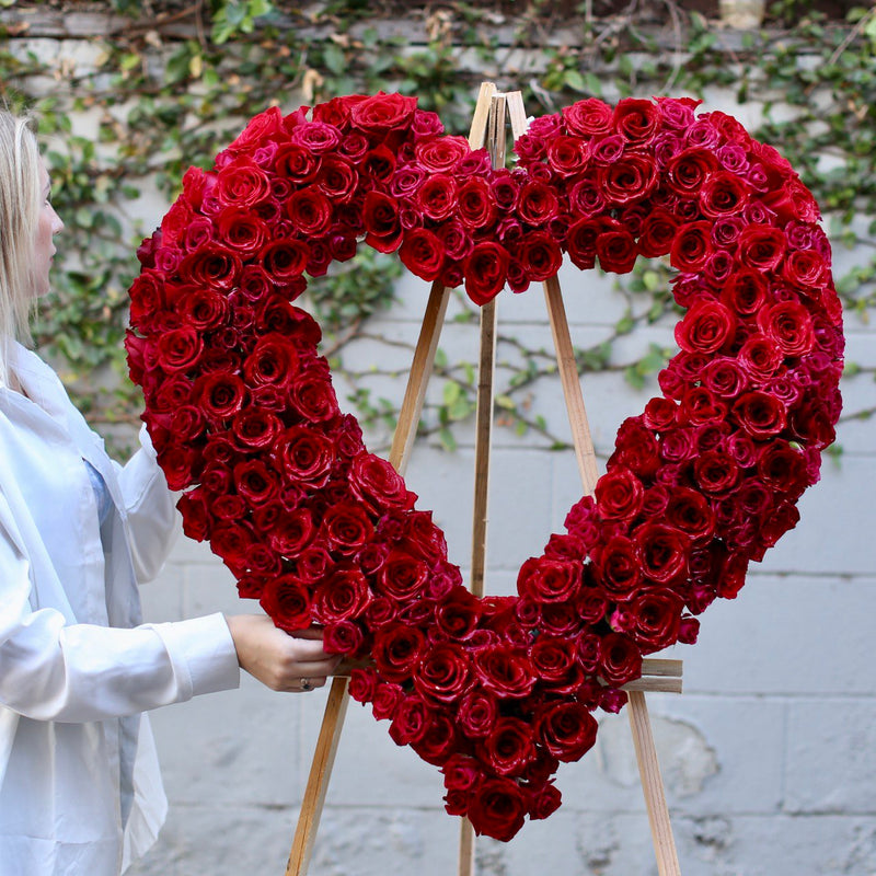 Funeral Wreath - Heart stand Red fresh seasonal flowers same-day delivery San Francisco